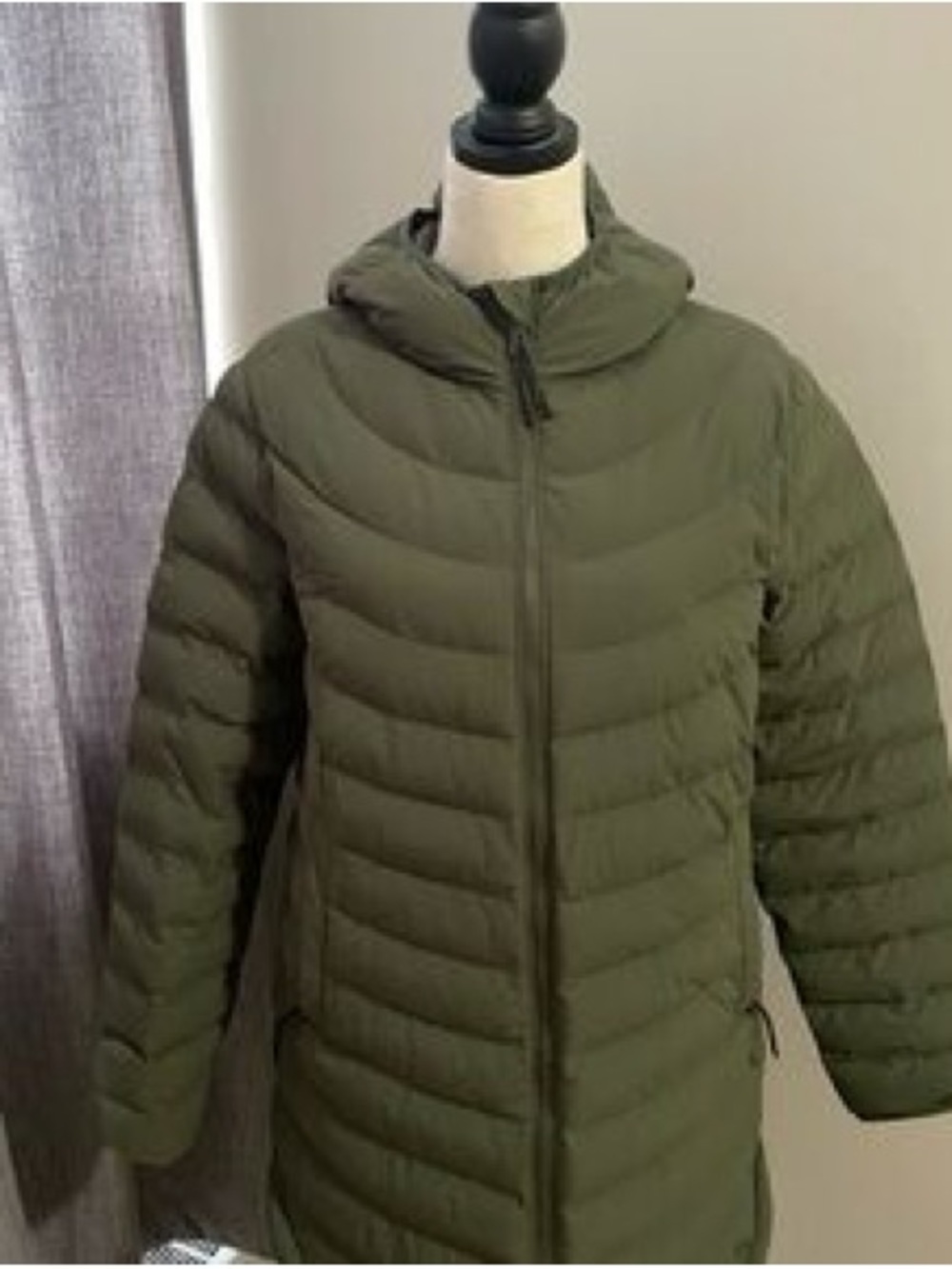 Hooded Olive Green Long Puffer Coat